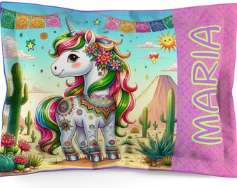 Customized! Kids pillow Sham - Mexican Spanish Unicorn Princess, pillow case sham for girl or boys room, kids decor, bedding, home decor