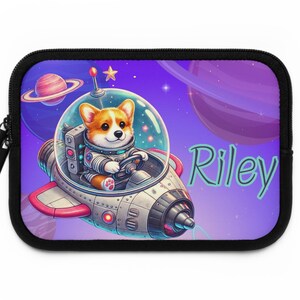 Custom Laptop Sleeve corgi dog lover space planets rocket STEM gifts computer laptop case for kids tween back to school custom text