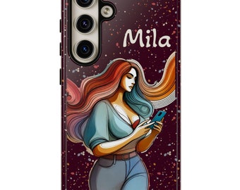Customize Tough Case - iPhone 16 Pro Max Beautiful plus size curvy red head body positivity abstract art phone case protector gift for wife