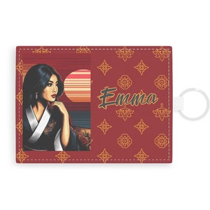 Personalizza la parte anteriore! Porta carte in pelle vegana - Regali asiatici e cinesi per lei, Capodanno lunare, Viaggi, viaggi tra ragazze, addio al nubilato, carte di credito