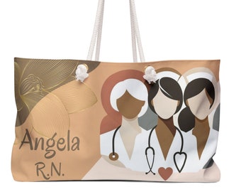 Personalized Nurse Tote Bag, Retro Vintage Weekender Travel Bag