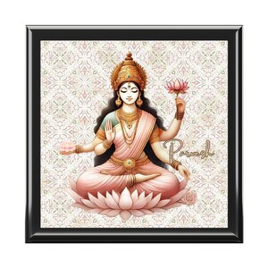 Benutzerdefinierte Lakshmi Laxmi Idol Gott Göttin Hindu Indian Desi Südasiatische Dekor Schmuckschatulle Lotus Liebhaber Ruhe friedlich Geschenk für Ma Masi Amma
