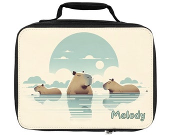 Customized! Lunch bag, capybara lover, water, neutral hues, rodent lover beige, lunch, insulated bag, tote, errands, work, office, school