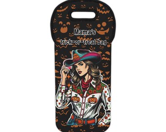 Customize! Cowgirl Western Fall Boots Gifts Bestie Halloween Party Pumpkins Ghosts Witch Wine Lover tote bag for wife, girlfriend
