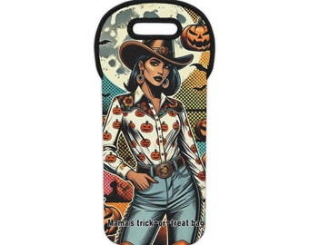 Customize! Cowgirl Western Fall Boots Gifts Bestie Halloween Party Pumpkins Ghosts Witch Wine Lover tote bag for wife, melanated