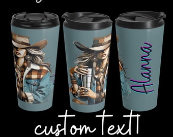 Customizable Cowgirl Stainless Steel Travel Mug, Bridal Shower Western Chic
