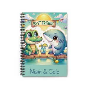 ¡Personalizado! Cuaderno de cocodrilo y tiburón, animales geniales, cocodrilo, cuaderno de espiral, mejores amigos, fiesta de cumpleaños, estudiante