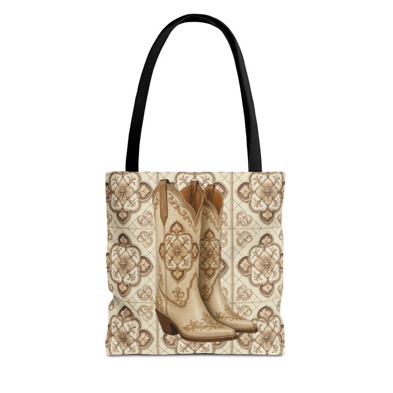 Custom Text Beige Neutral Cowgirl Tote Bag, Boots Hats Western Lover Totes and Bags, Chic Luxury Style Gifts image 8