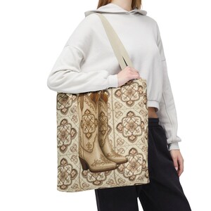 Custom Text Beige Neutral Cowgirl Tote Bag, Boots Hats Western Lover Totes and Bags, Chic Luxury Style Gifts image 5