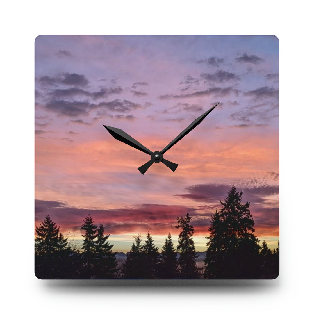 Clock Sencery Acrylic Wall Clock, Mountain Scenery, Sunset, Sunrise Scenery, Artistic ...