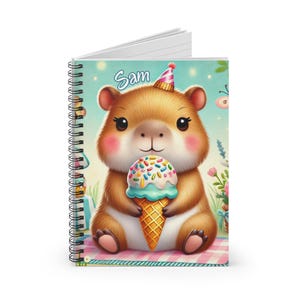 Cuaderno espiral personalizado con líneas rayadas, lindo cuaderno para amantes de los capibaras, regalos para helados, paletas de verano, regalo para niños, regreso a clases