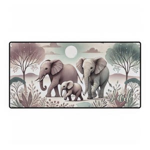 Custom desk mat, aesthetic elephant family gift gifts, Safari lover gift mouse pad, home office decor, chic elegant home decor animal lover
