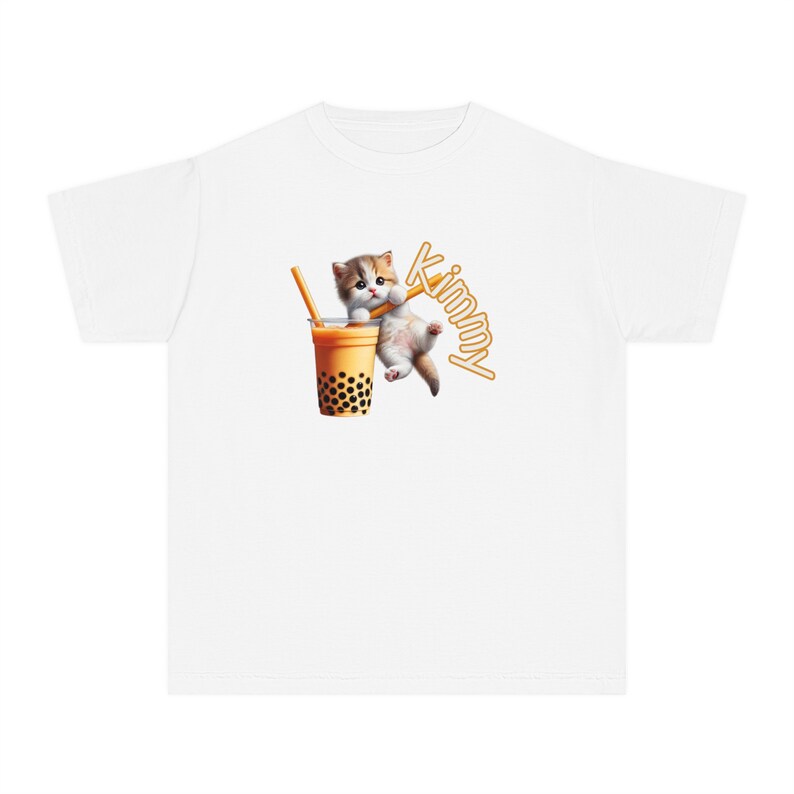 Personaliza la camiseta para niños, para niños, para amantes de los gatos Boba, gatitos, cumpleaños de niños, regreso a la escuela, camisetas, camisetas, camisetas con el nombre de Hello Kitty imagen 6