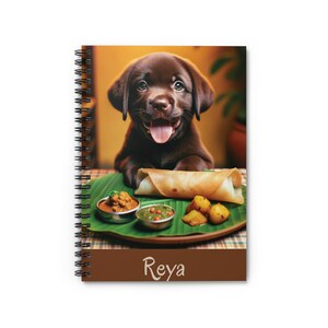 ¡Personalizado! Cuaderno espiral, cachorro de Labrador Retriever, Dosa, regalo para niños, amante de los perros, amante de la comida india, sur de la India, diario, chutney