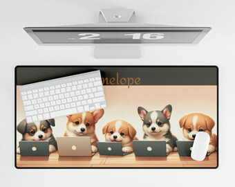 Personalized Desk Mats, cute kids, corgis, puppies, computers, school gift, student gift, grade school, gift for child computer