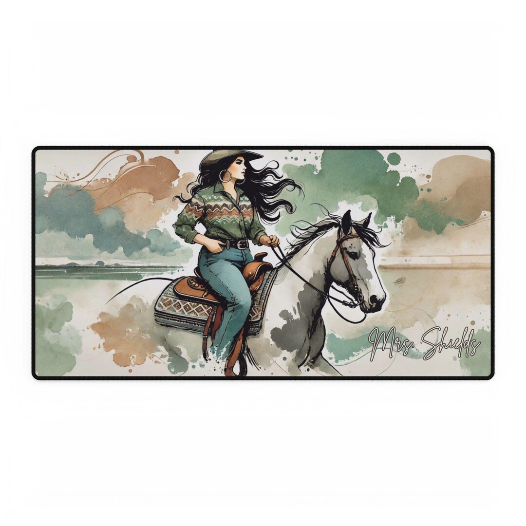 Custom Chic Cowgirl Western Desk Mat Cowgirl Hats Boots Home Office ...