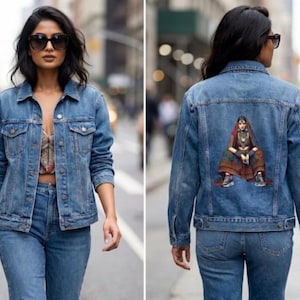 Auf Rückseite besonders anfertigen! Desi, Inder, Südasiatischer Rani Heeramandi, Jeansjacke, Denim, kundenspezifische Jacken, Hemden, Holi Diwali Geschenke, Desi Mode