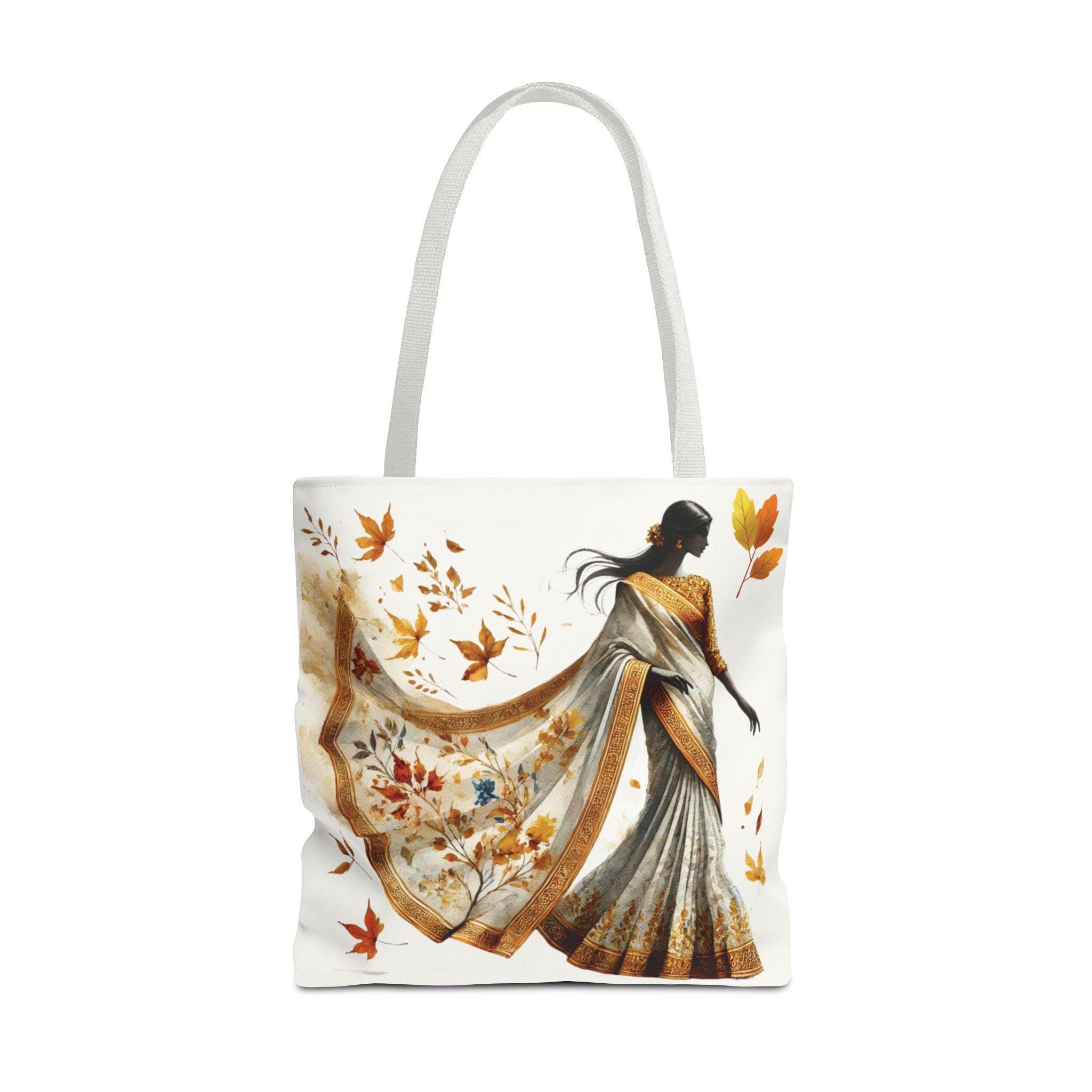 Custom Artsy desi tote Indian South Asian fall autumn lovers tote leaves sari saree lover Indian gifts Holi Diwali gifts for her personalize