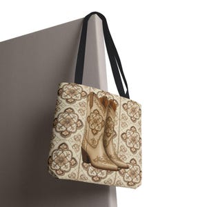 Custom Text Beige Neutral Cowgirl Tote Bag, Boots Hats Western Lover Totes and Bags, Chic Luxury Style Gifts image 15