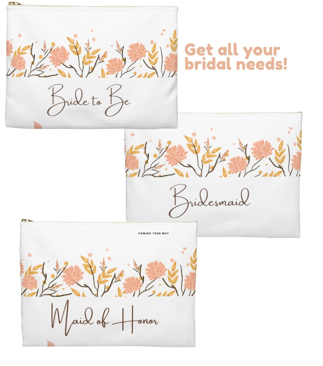 Bridal Makeup Bag, Floral Wedding Party Gift, Personalized Pouch - Etsy