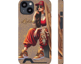 Personalização de nome! Capa de telefone com 1 porta-cartão - Presente Desi; Punjabi, Indiano, cores, capa de telefone hip hop, colorida, única, moderna