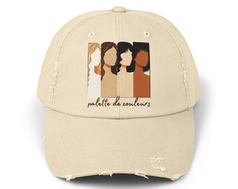 Cotton Unisex Distressed Hat design, Modern, Chic, elegant, gift for her, wife, melanated gifts, French, Diversity, Women baseball cap her