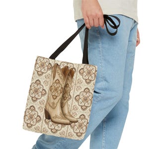 Custom Text Beige Neutral Cowgirl Tote Bag, Boots Hats Western Lover Totes and Bags, Chic Luxury Style Gifts image 10