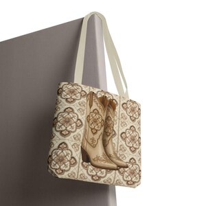 Custom Text Beige Neutral Cowgirl Tote Bag, Boots Hats Western Lover Totes and Bags, Chic Luxury Style Gifts image 6