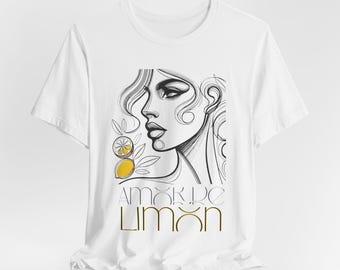 Custom Chic Lemon Lady T-Shirt,  Abstract Line Art, Limon lover gift, summer fruits tees apparel boho inspired print minimalistic shirts tee