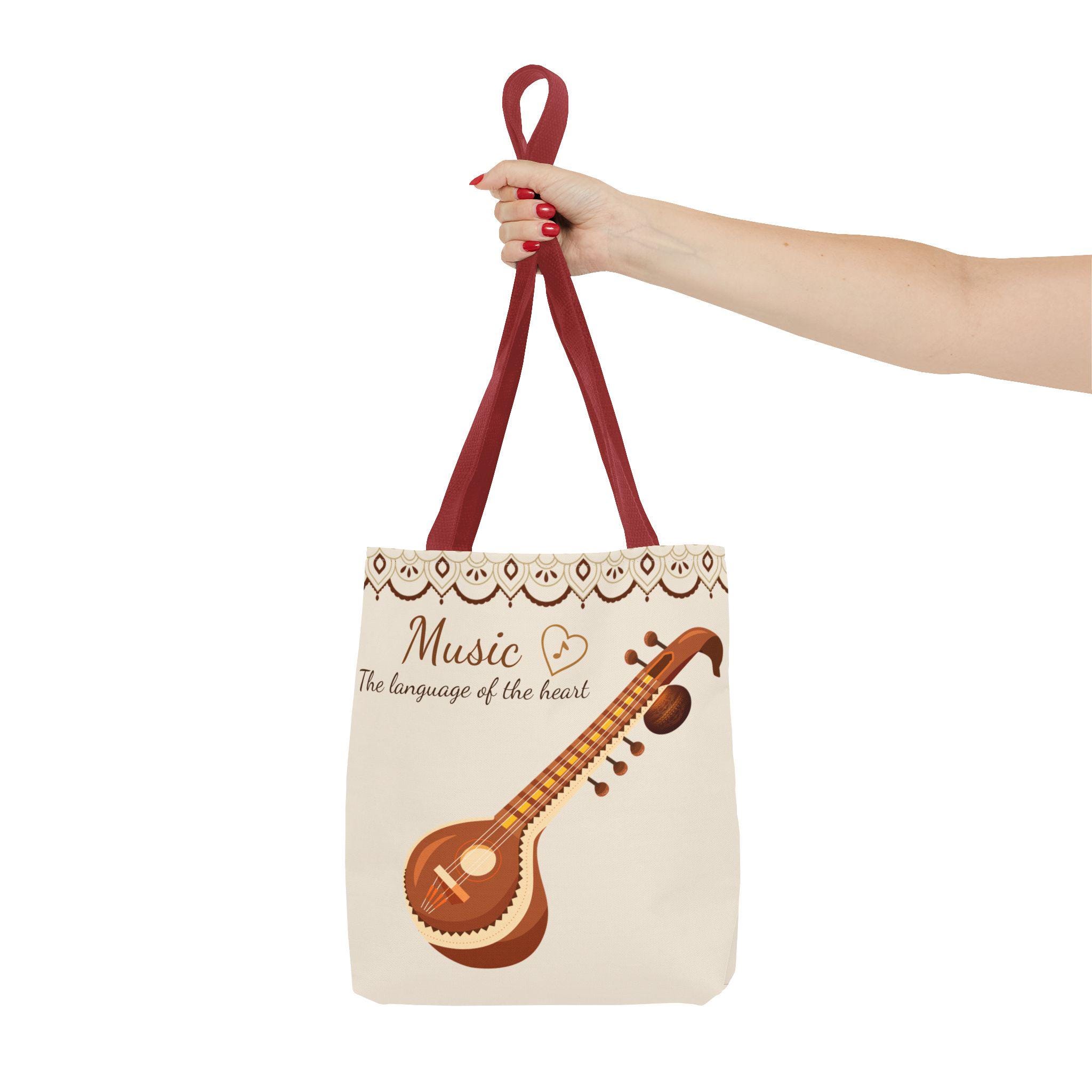 Custom Text Tote Bag, Veena Sitar Tanpura Lovers Gift, Desi South 
