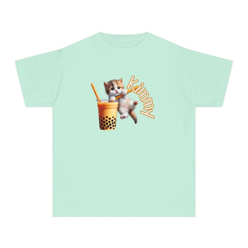 Personaliza la camiseta para niños, para niños, para amantes de los gatos Boba, gatitos, cumpleaños de niños, regreso a la escuela, camisetas, camisetas, camisetas con el nombre de Hello Kitty imagen 9
