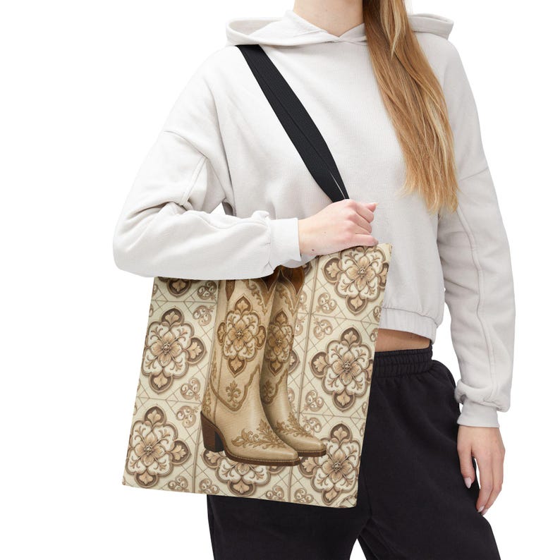Custom Text Beige Neutral Cowgirl Tote Bag, Boots Hats Western Lover Totes and Bags, Chic Luxury Style Gifts image 14