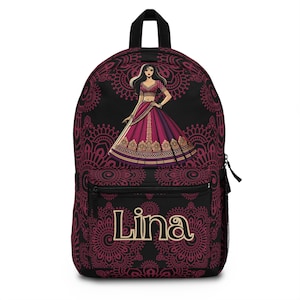 Personalized! Desi, South Asian, Indian back to school, backpack, Lengha Sari Bollywood lover custom space bag backpack for tween