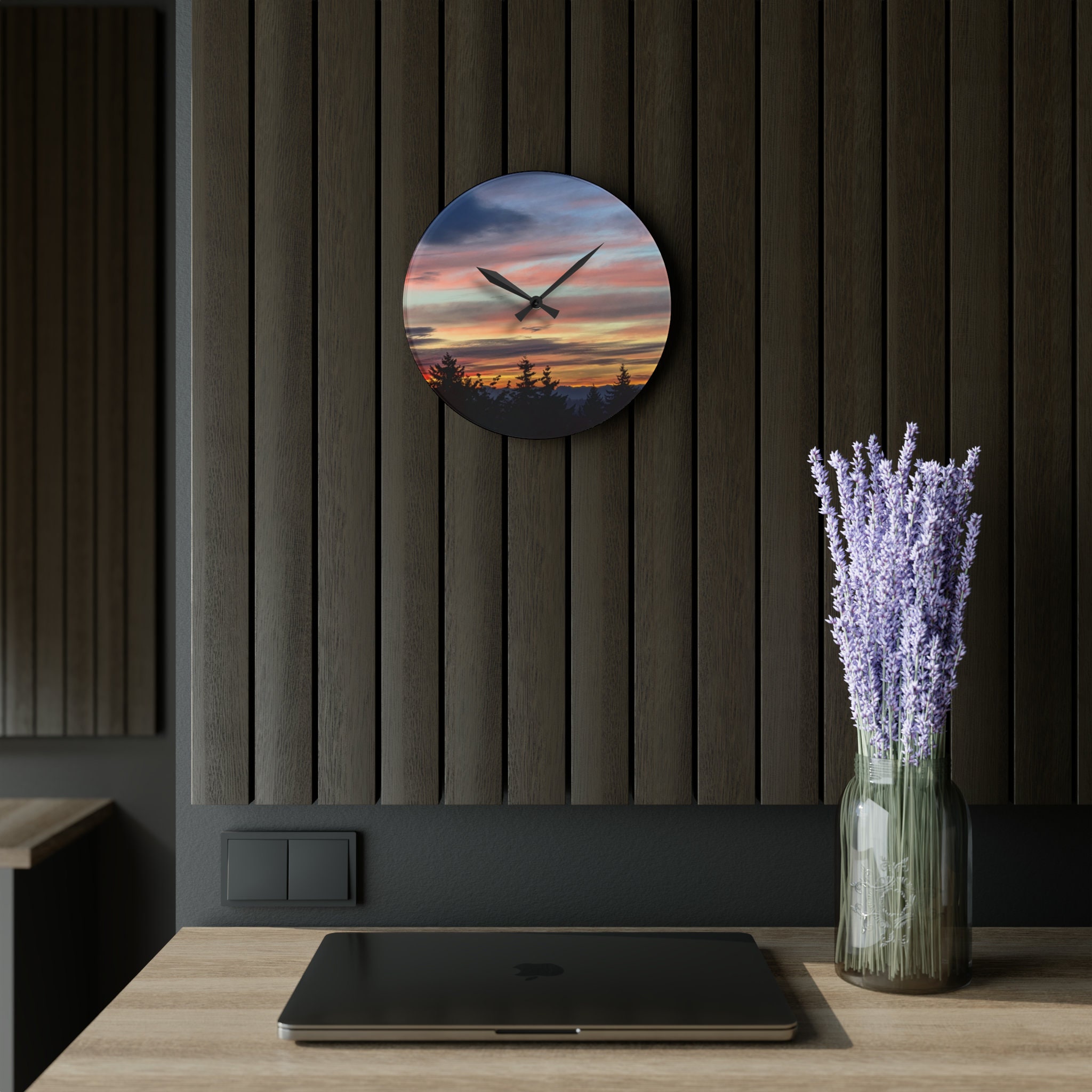 Clock Sencery Acrylic Wall Clock, Mountain Scenery, Sunset, Sunrise Scenery, Artistic ...