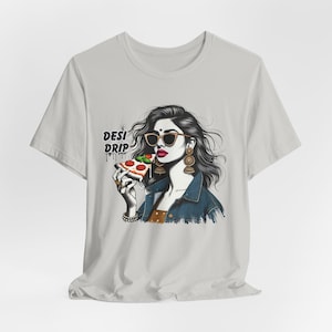 Custom text, soft jersey t-shirt, Desi South Asian Indian novelty gift, Denim Pizza lover gifts, Desi Drip, Indian clothes, chic Desi gifts