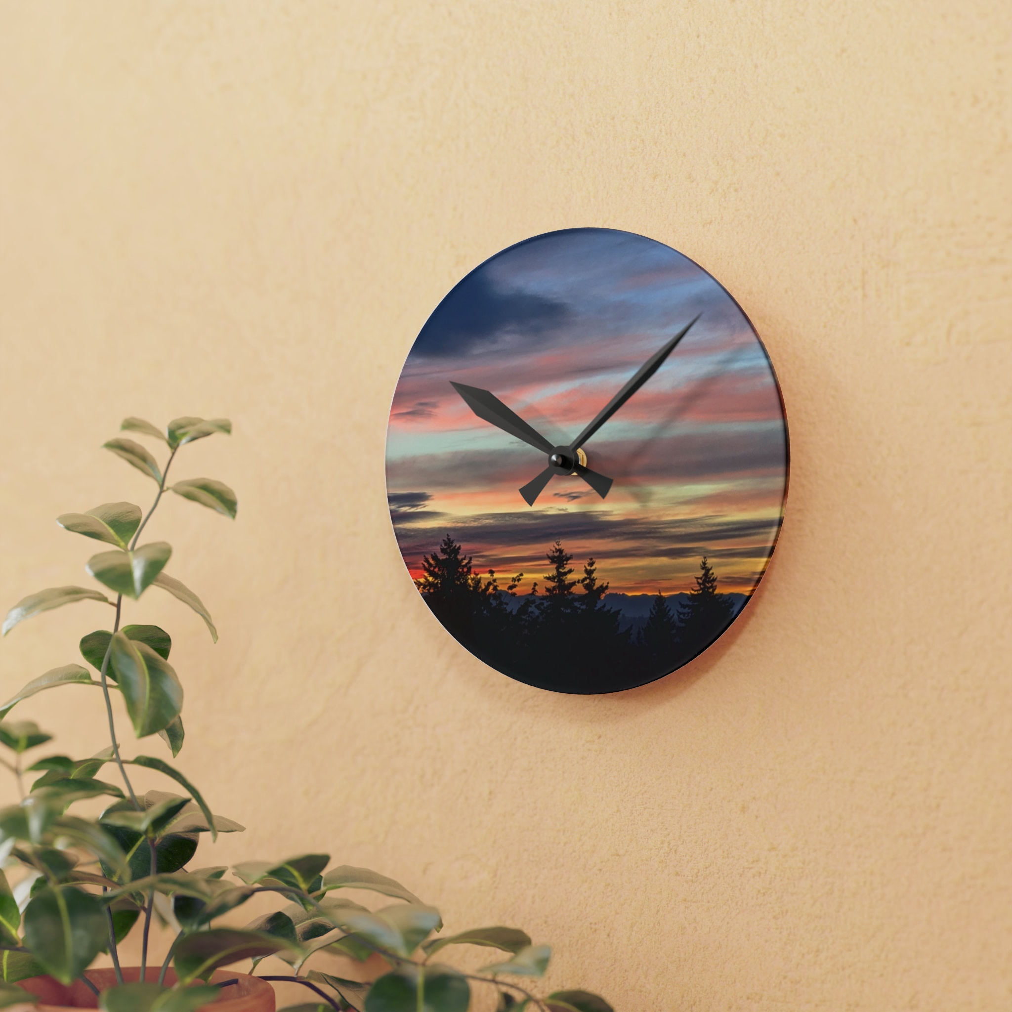 Clock Sencery Acrylic Wall Clock, Mountain Scenery, Sunset, Sunrise Scenery, Artistic ...
