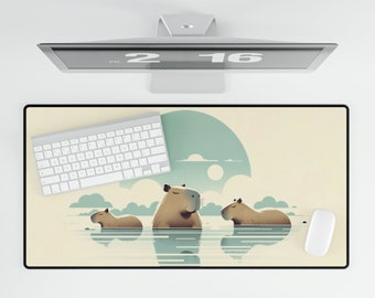 Desk Mats, cute capybara design, water, capybaras, water baby, water fan, simple elegant desk mat, gift for friend