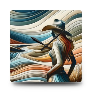 Customization offered! Acrylic wall clock, cowboy, cowgirl gift, gift for him, her, country home decor, western theme, aesthetic clock
