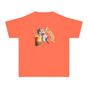 Personaliza la camiseta para niños, para niños, para amantes de los gatos Boba, gatitos, cumpleaños de niños, regreso a la escuela, camisetas, camisetas, camisetas con el nombre de Hello Kitty imagen 7