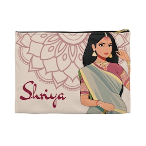 Personalized! zippered pouch - Indian, South Asian gift, party favor, bridal party, cosmetic bag, zippered pouch, sari design