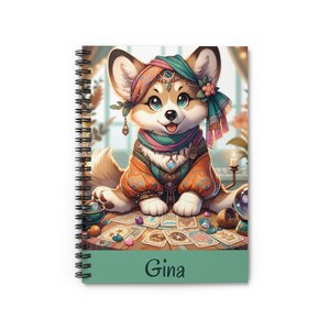 Personnalisé ! carnet, chiot corgi, amateur de gitans, carte de tarot, cadeau pour un ami, amateur de boules de cristal, écriture, croquis, livre de recettes de poèmes