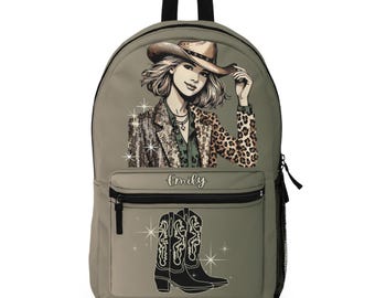 Personalized! Cowgirl Western Boots Hats lover gifts for tween back to school supplies backpack neutral color custom name backpack sparkle