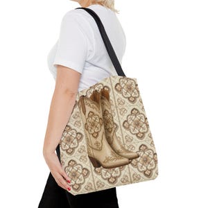 Custom Text Beige Neutral Cowgirl Tote Bag, Boots Hats Western Lover Totes and Bags, Chic Luxury Style Gifts image 12
