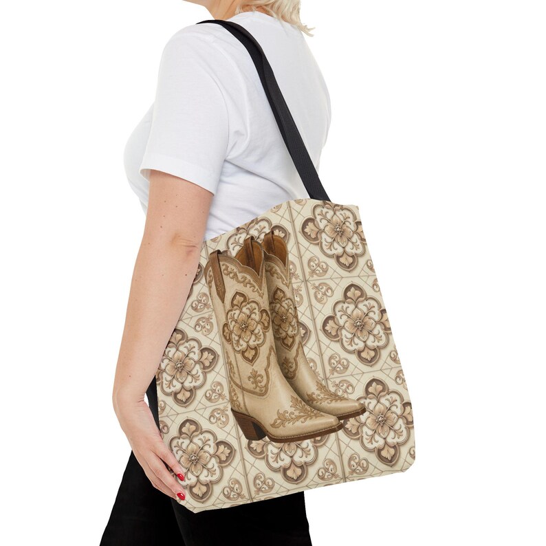 Custom Text Beige Neutral Cowgirl Tote Bag, Boots Hats Western Lover Totes and Bags, Chic Luxury Style Gifts image 12