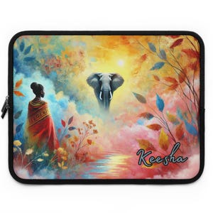 Customize name African American Black and Beautiful Elephant gift laptop sleeve protector cover Soul Sista wfh home office setup iPad cover