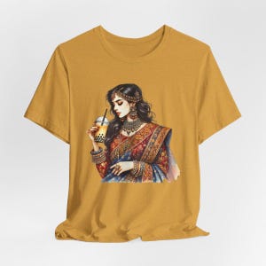 Customize desi South Asian Indian t-shirt t-shirts for her boba tea lover sari saree Bollywood tees for her Holi Diwali gifts iced tea gifts
