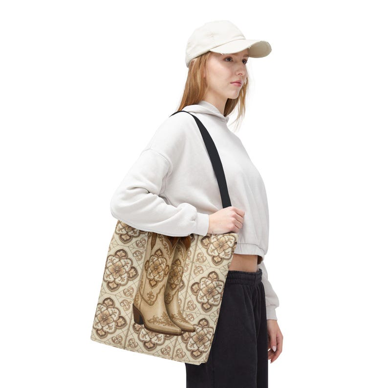 Custom Text Beige Neutral Cowgirl Tote Bag, Boots Hats Western Lover Totes and Bags, Chic Luxury Style Gifts image 13