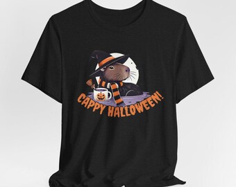 Customize Cappy Halloween Shirt, Cute Tee, Funny Capybara Halloween Shirt, Adorable Witch Capybara Graphic Tee, Fall Halloween Fashion
