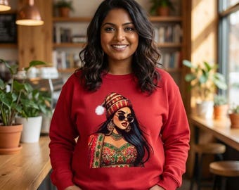 Customize fun Desi Indian South Asian Christmas sweatshirt Unisex sizing Bollywood Lengha Santa Bollywood Ugly Christmas sweater gift gifts