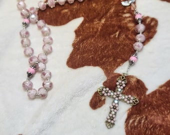 Handmade 5 Decade Rosary- 12mm Rose Crystal Beads. 21.5 " length